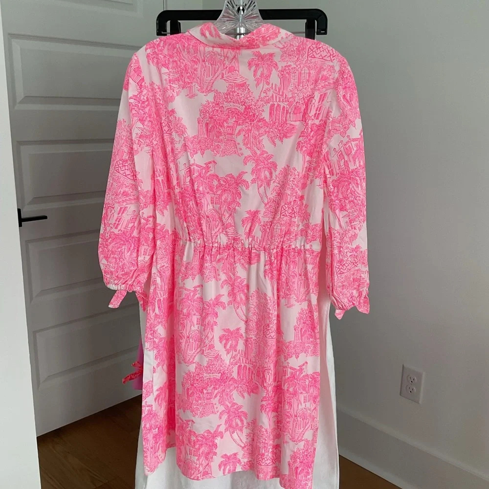 Lilly Pulitzer Pink Toile Button-Up Dress with Tie Belt - Picture 3 of 4